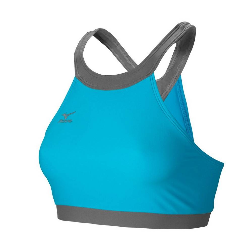 Womens Mizuno Odyssey High Neck Sports Bra Blue Turquoise/Grey Philippines (EWYFSJ187)